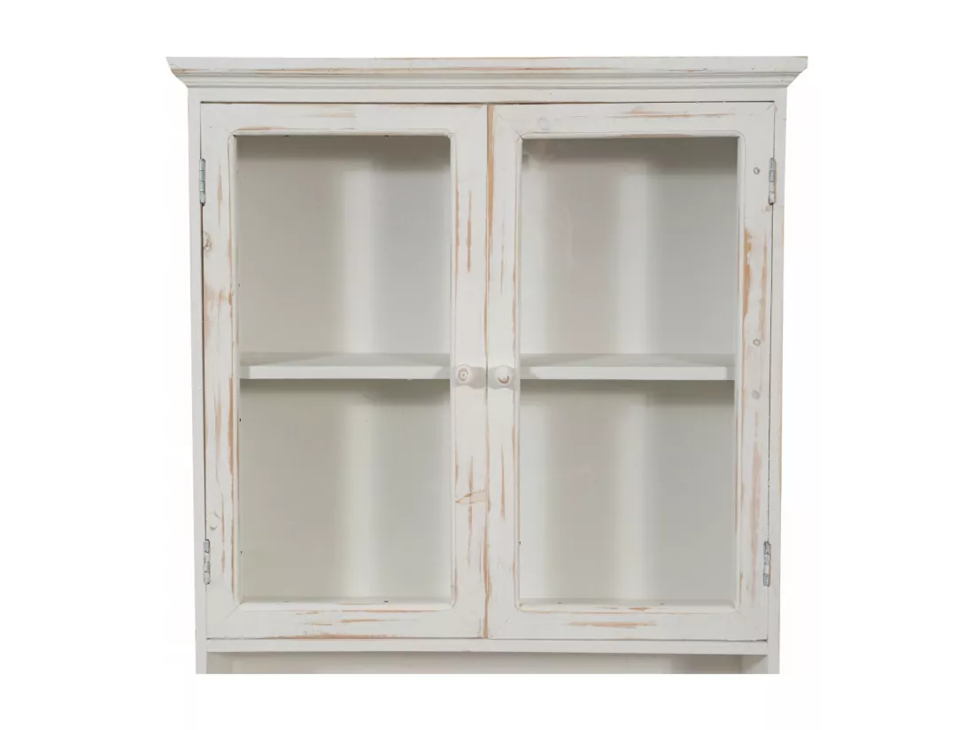 Caisson de cuisine 56x79x16 cm - 2 Tiroirs - 2 Portes Vitrées - Blanc Antique - SHABBY CHARME - 1 meuble haut - Vitrine murale pour salle de bain et salon