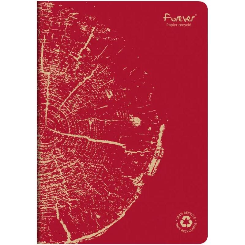 Cahier piqué FOREVER PREMIUM 100% recyclé A4 96 pages ligné papier recyclé blanc 90 g - Rouge brique