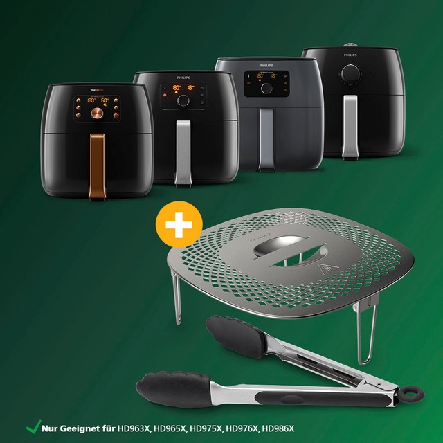 Philips Grillpfanneneinsatz »HD9954/01 Snack Profi-Kit« Edelstahl | Silikon 3 Stk. tlg. Snackdeckel+ Zange für Airfryer XXL HD96XX, HD97XX, HD98XX