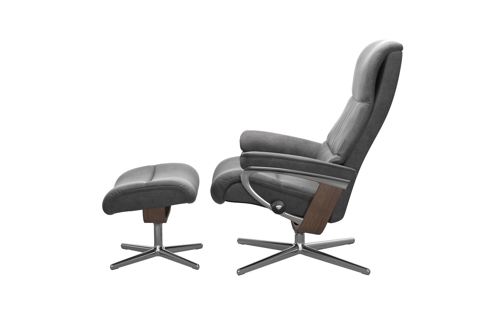 View (M) lenestol med krakk Tekstil Magnolia Light Grey - Cross Chrome - Wengebeiset