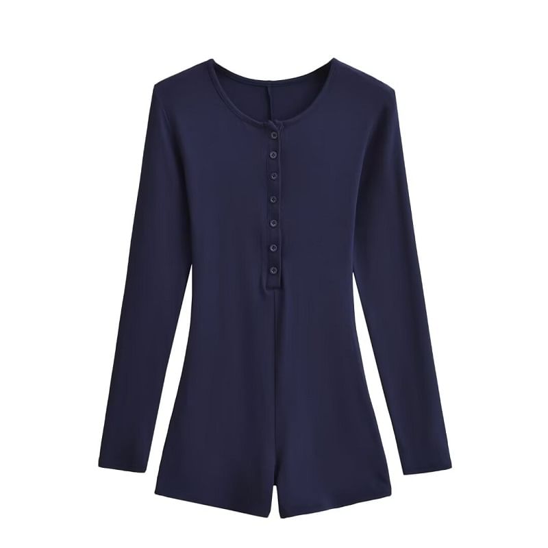 Hollahop - Lange mouwen Henley effen romper