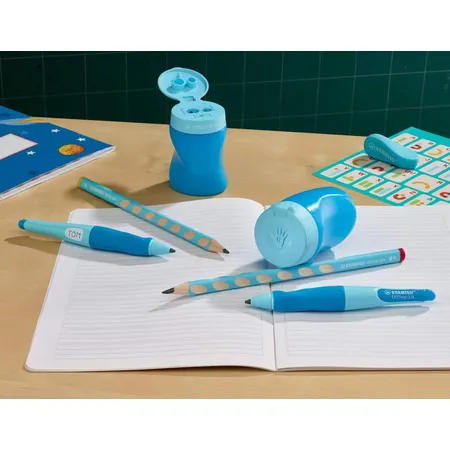 Ergonomischer Dreikant-Bleistift für Linkshänder - STABILO EASYgraph in blau - 2er Pack - Härtegrad B