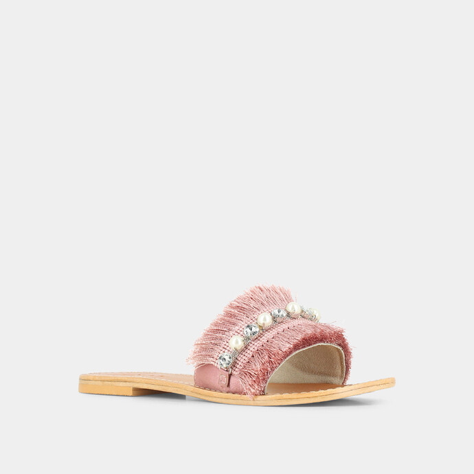 Mules roses  à franges et perles