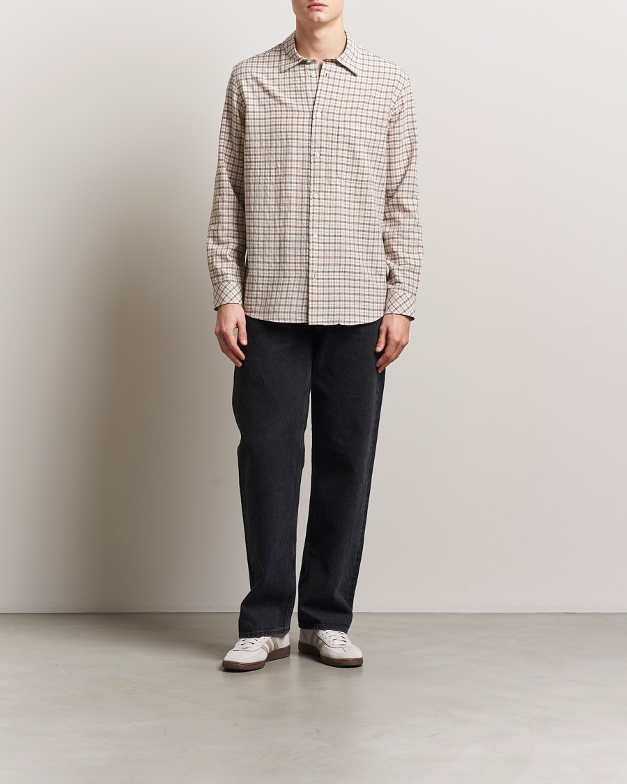 Samsøe Samsøe Damon Viscose/Cotton Checked Shirt Canteen