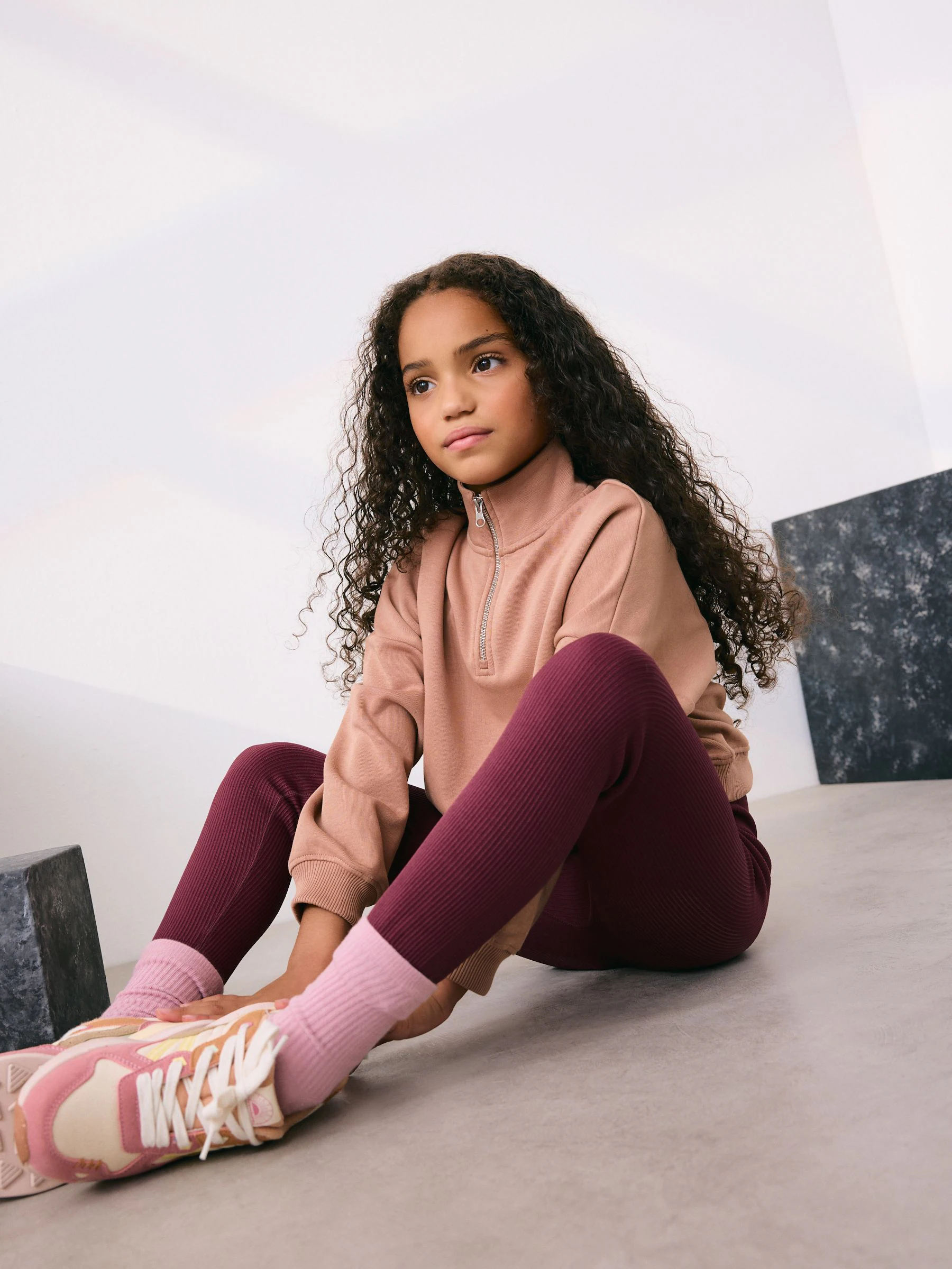 Bordeauxrood - Naadloze geribbelde leggings met hoge taille (3-16jaar)