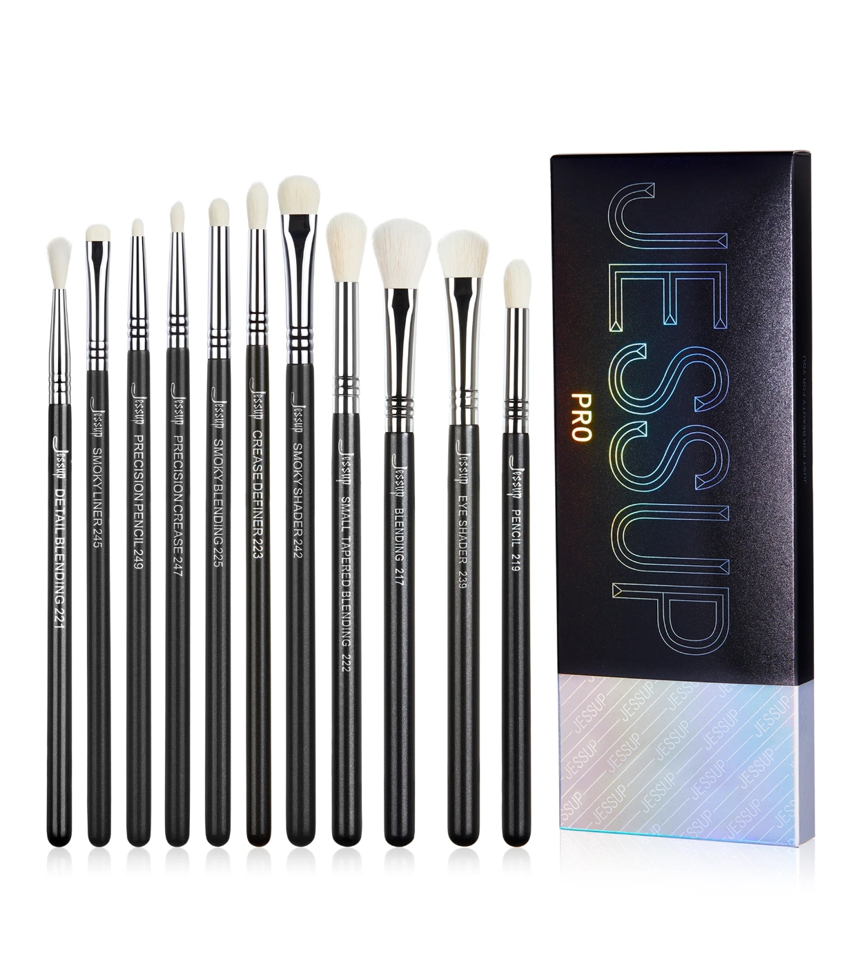 Jessup Beauty - Conjunto de pincéis PRO 11pcs - T340: Black/Silver