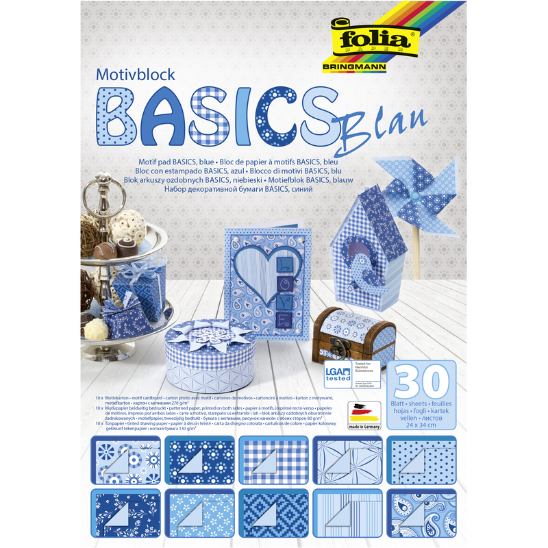 Folia Motivblock Basics, 24 x 34 cm, blau, 30 Blatt