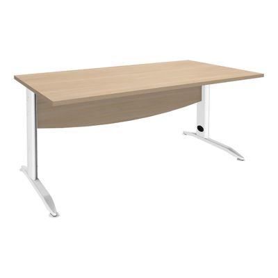 Bureau droit IDRA - L180 cm - Pieds blanc - plateau imitation Chêne clair