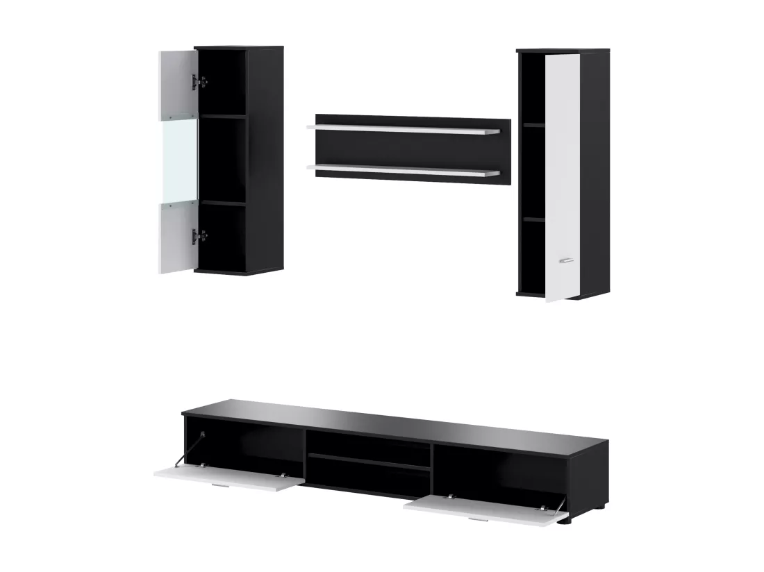 Mur TV avec rangements - Noir et Blanc - JEREMIAH II