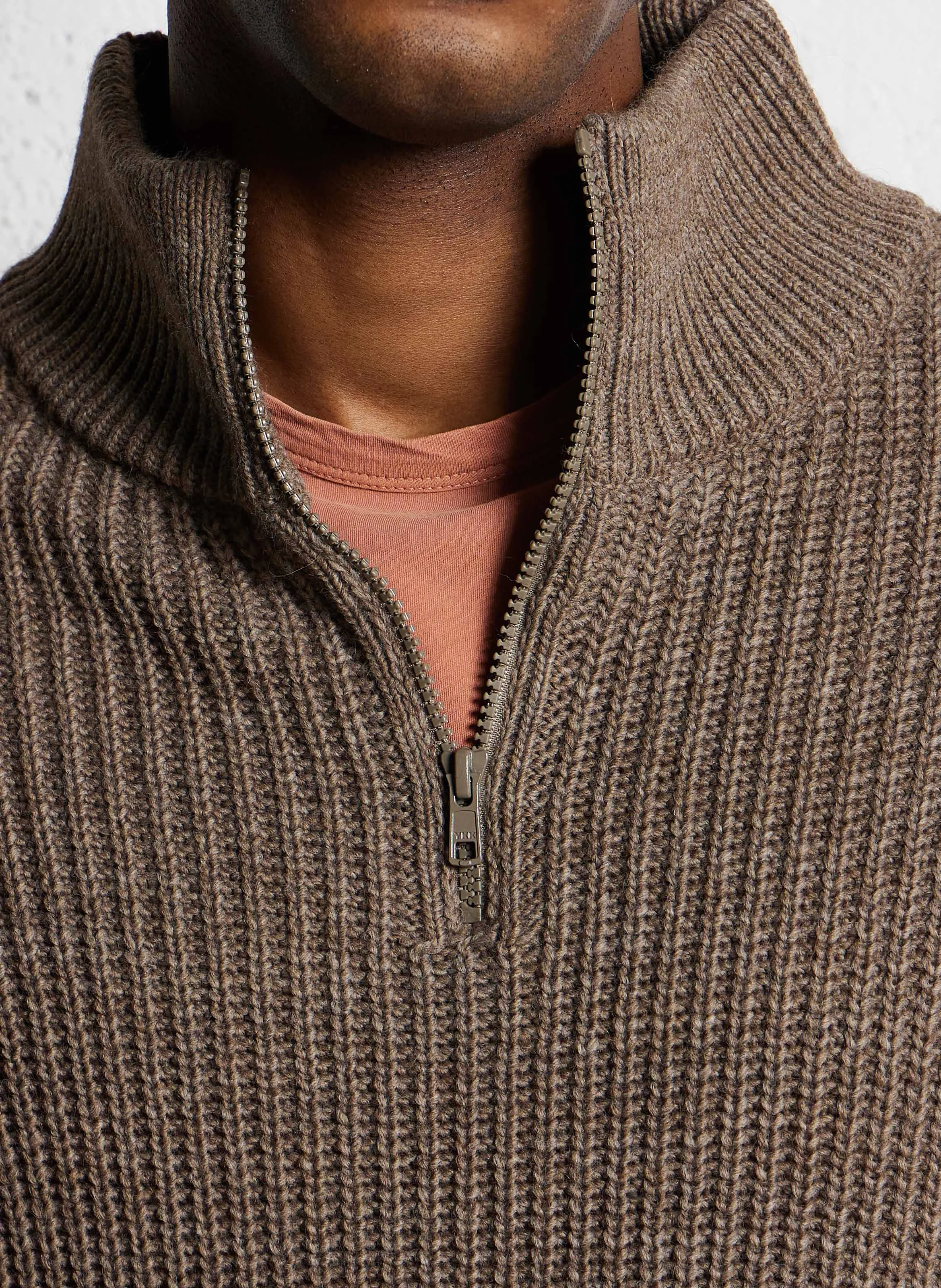 CRASHWAY - Pull droit col zippé| Marron