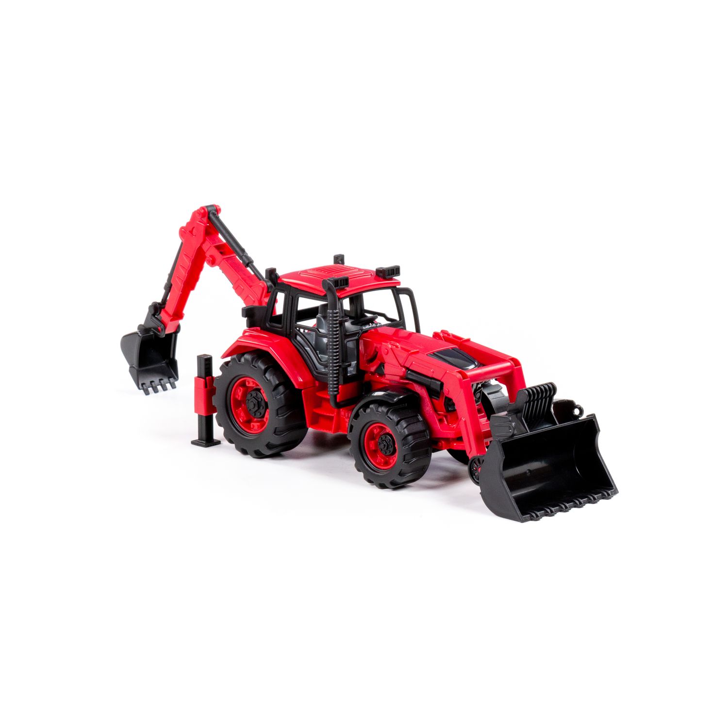 Polesie Spielzeug Radlader Bagger 91857 Frontschaufel Heckbagger Schwungantrieb rot