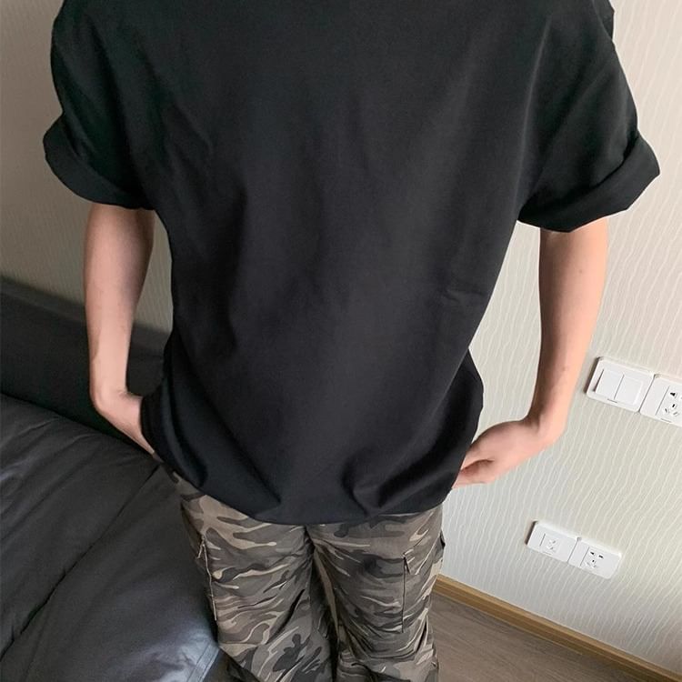Chuoku - T-shirt met korte mouwen en ronde hals, effen