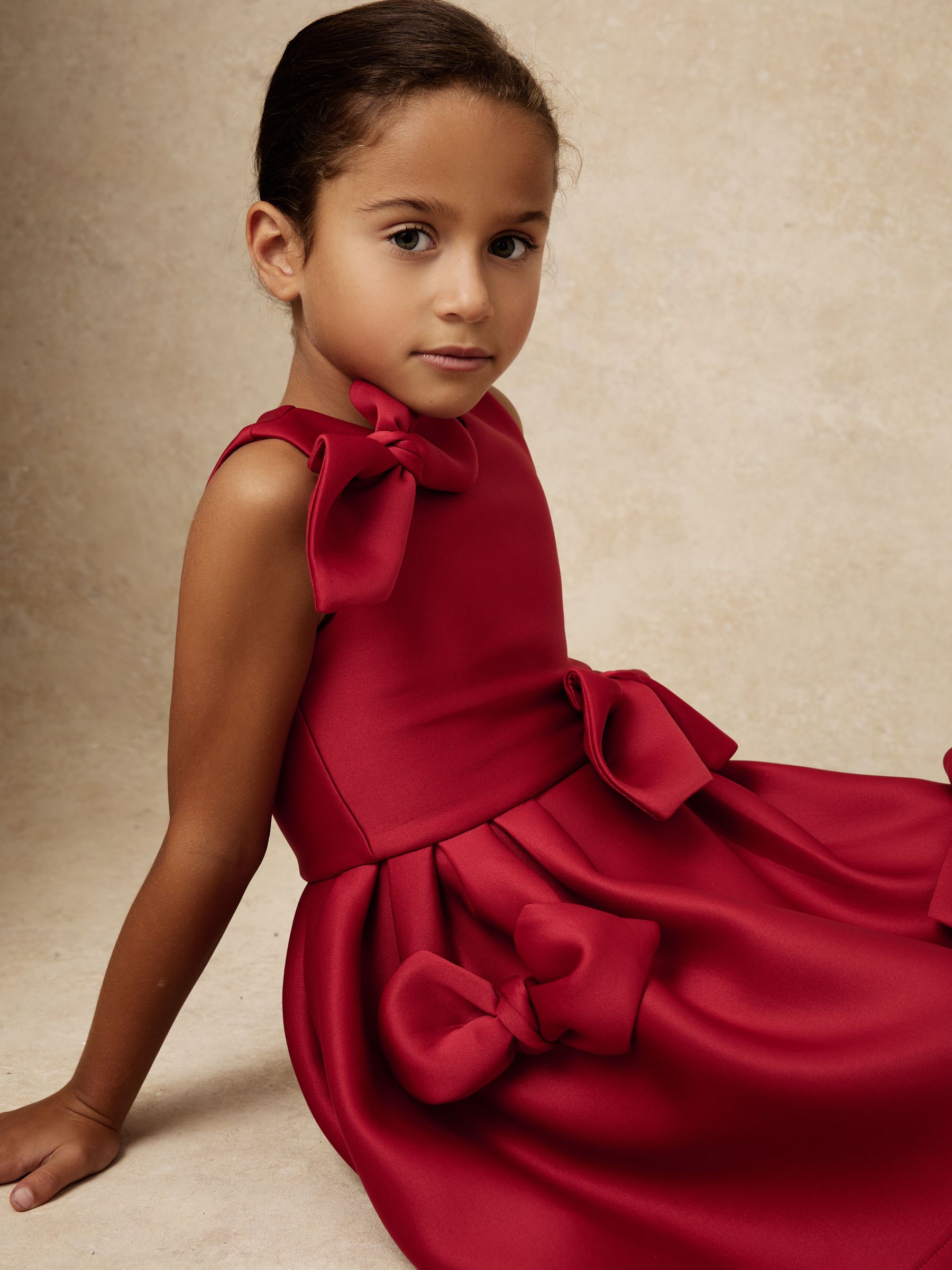 Rood - Reiss Joey Scuba Bow-Detail Flared Dress
