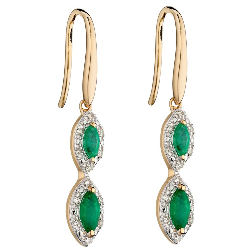 Boucle d'oreille emeraude et diamant en or 375/1000
