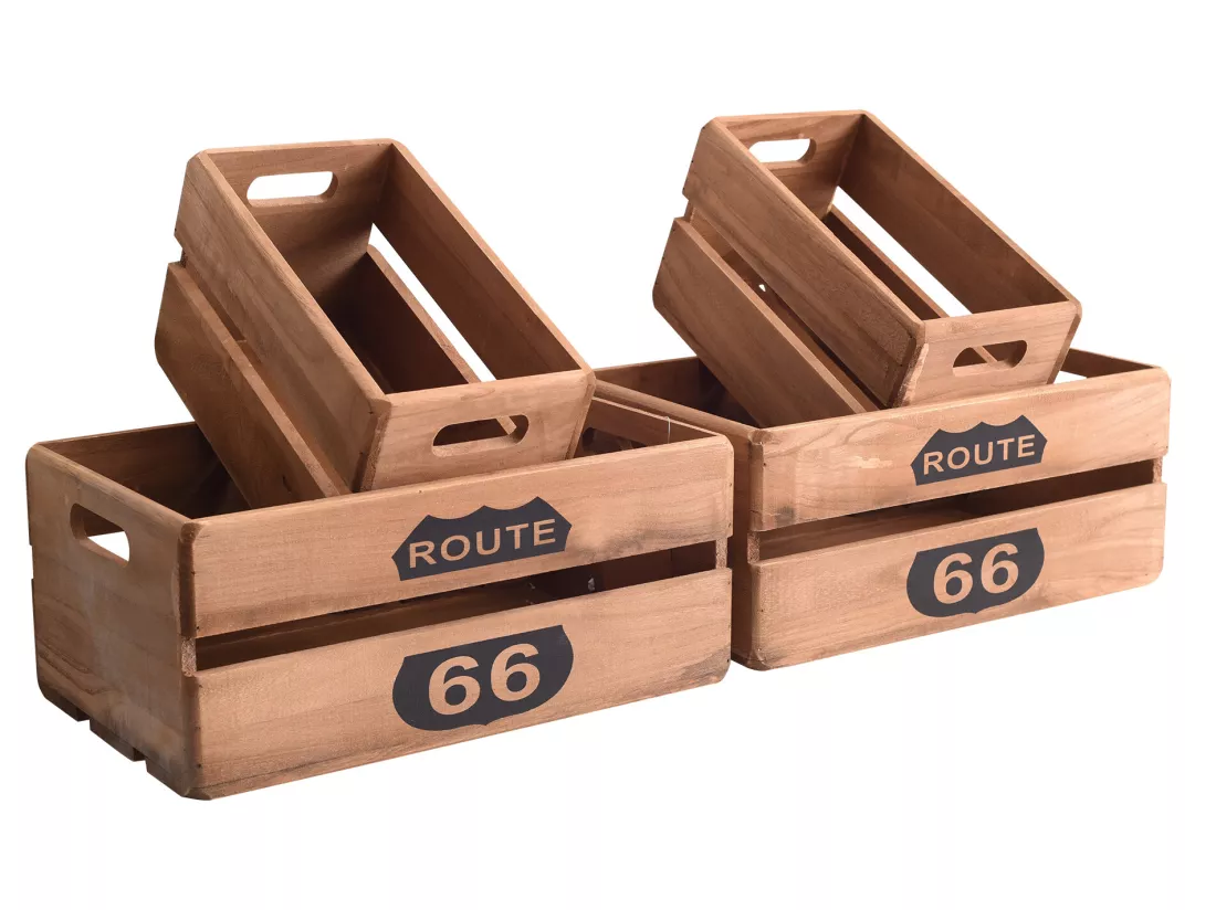 Lot De 4 Caisses Boites Bois Marron Shabby Vintage 15x35x22