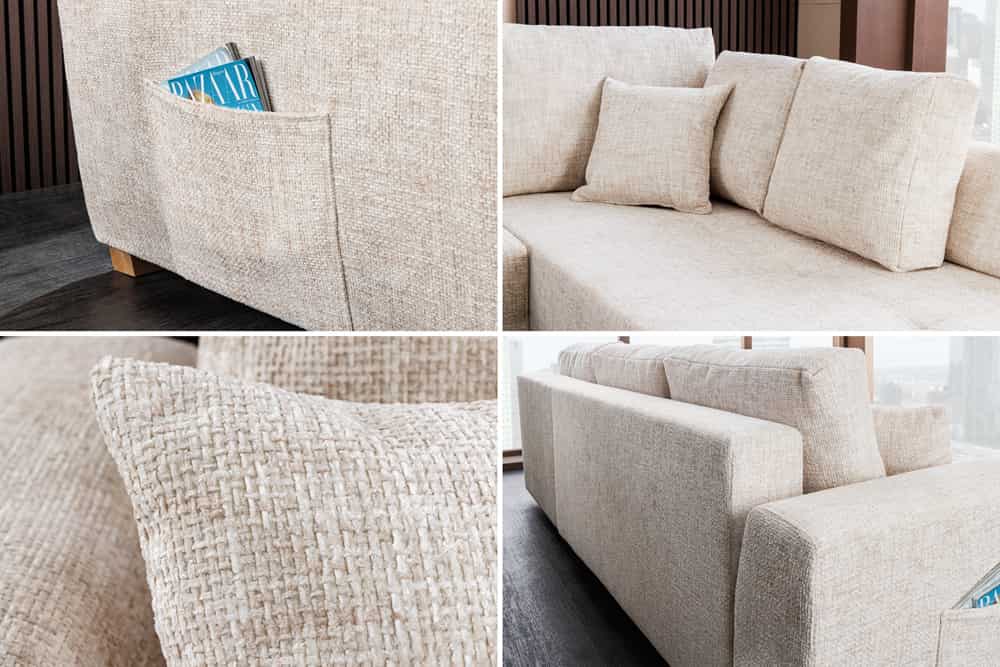 Modernes Ecksofa NORWAY 250cm beige Chenille Schlafsofa mit Stauraum inkl. Kissen