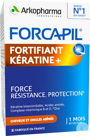 Arkopharma Forcapil Kératine + Fortifiant Cheveux 1 Mois Zinc Vitamine B 60 Gélules