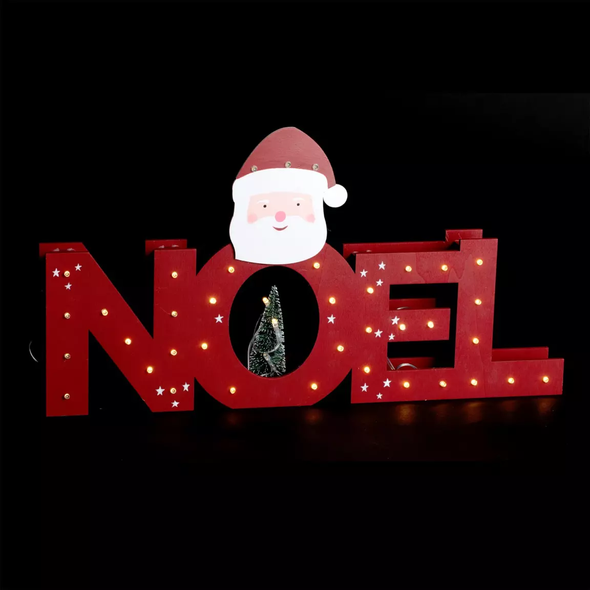 Lettres lumineuses en bois 38 LED (H29 cm) Père Noël Blanc chaud