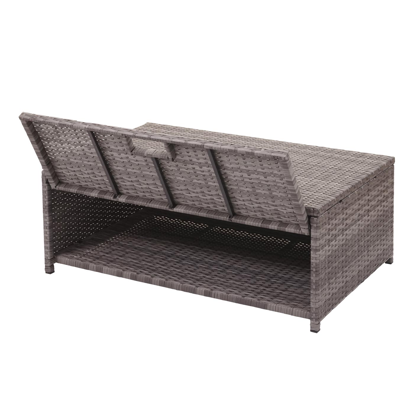 Poly-Rattan Garnitur MCW-J34, Balkon-/Garten-/Lounge-Set Sitzgruppe Sofa, Staufach ~ grau, Kissen dunkelgrau