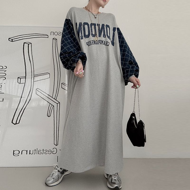 Coris - Maxi-sweatjurk met pofmouwen, ronde hals en letters