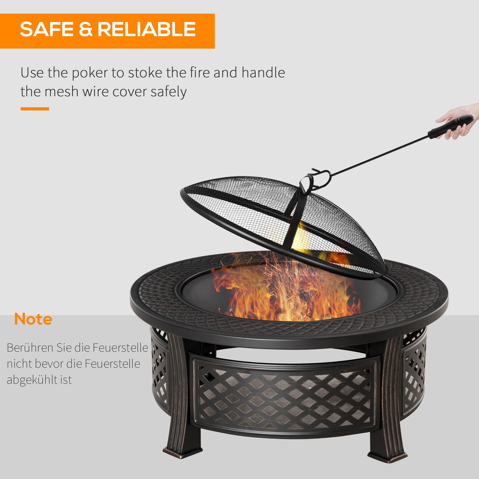 Outsunny Feuerschale mit 2 in 1 Funktion auch als Grill verwendbar schwarz 81L x 81B x 50H cm