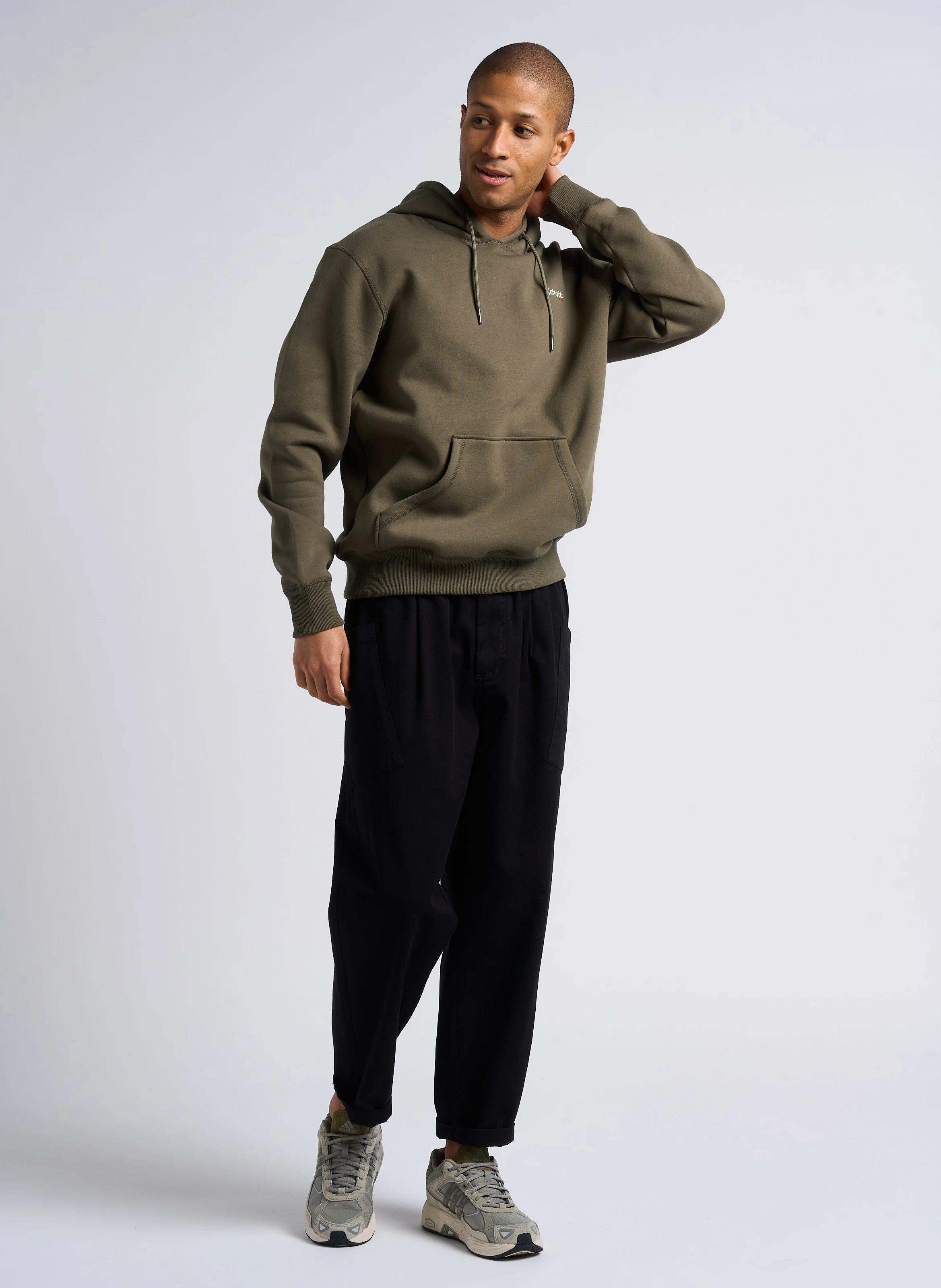 Sweat à capuche regular-fit brodé en coton mélangé | Kaki