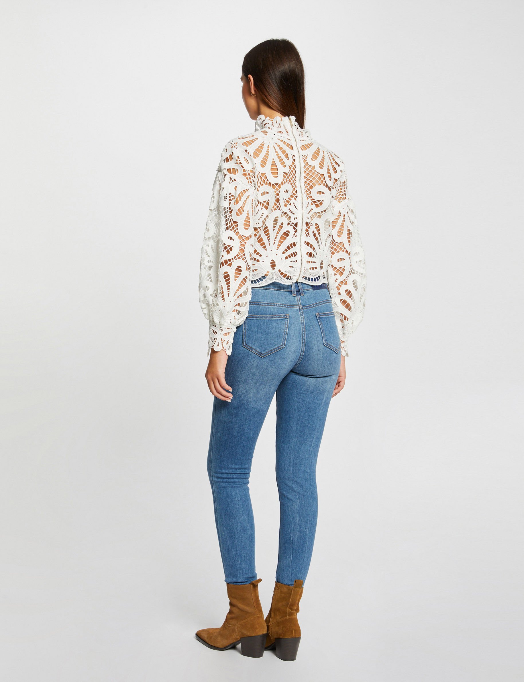 Blouse manches longues en dentelle ecru femme - ecru