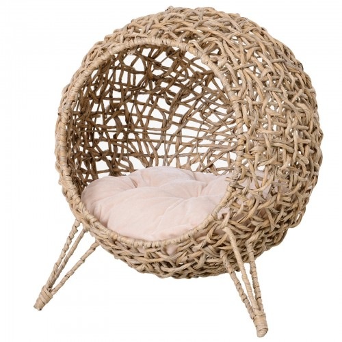 Cama em forma de caverna de vime PawHut para gatos, cor madeira natural.