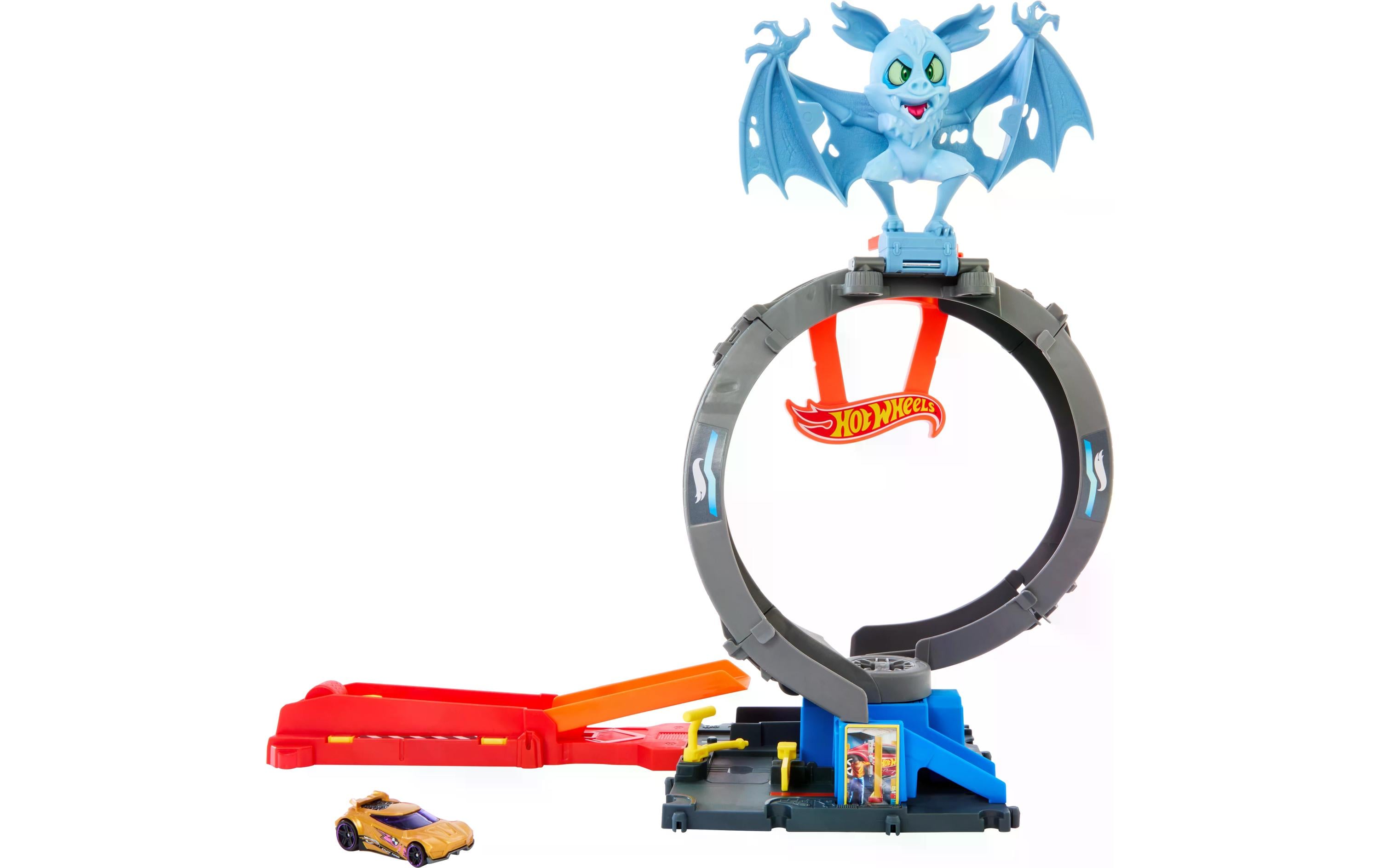 Action Cars Hot Wheels City Nemesis Bat vs Tire ShopFledermaus-Spielset mit Spielzeugauto