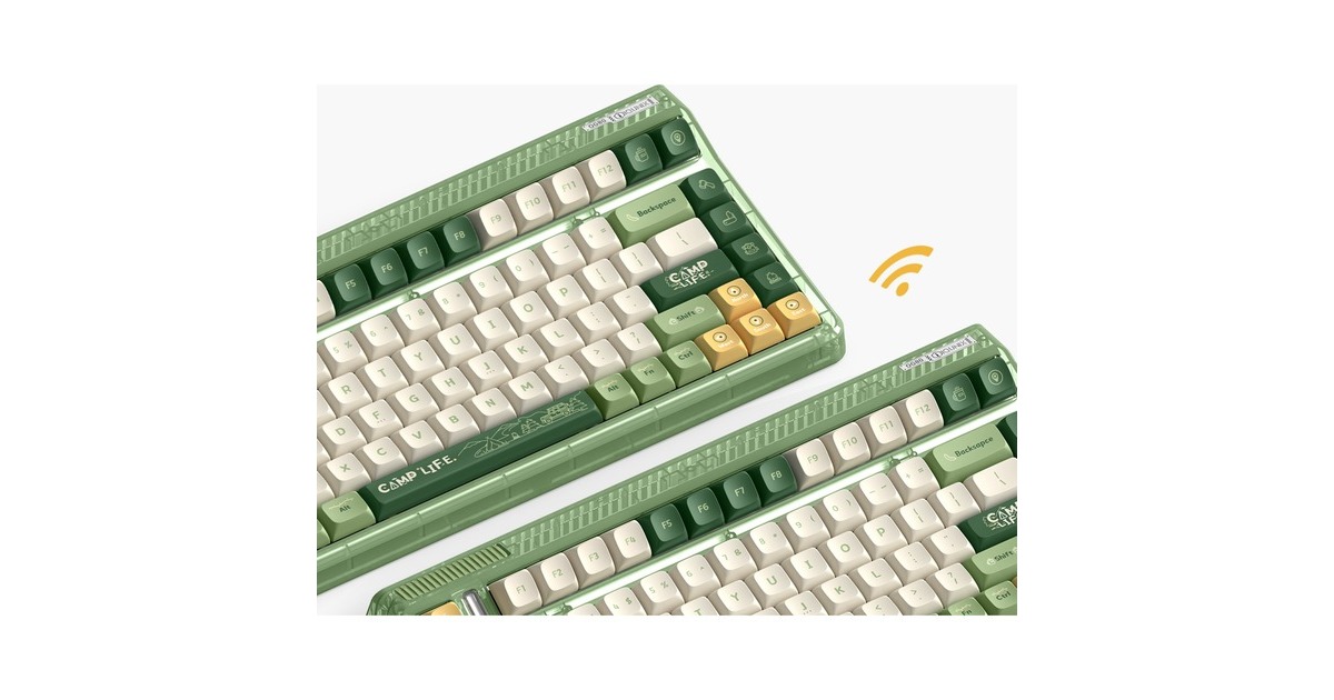 IqunixOG80 Camping Wireless Mechanical Keyboard, gaming toetsenbord  (Groen/oranje, US lay-out, Cherry MX Red, RGB leds, 80% (TKL), Hot-swappable, PBT, 2.4GHz | Bluetooth 5.1 | USB-C)