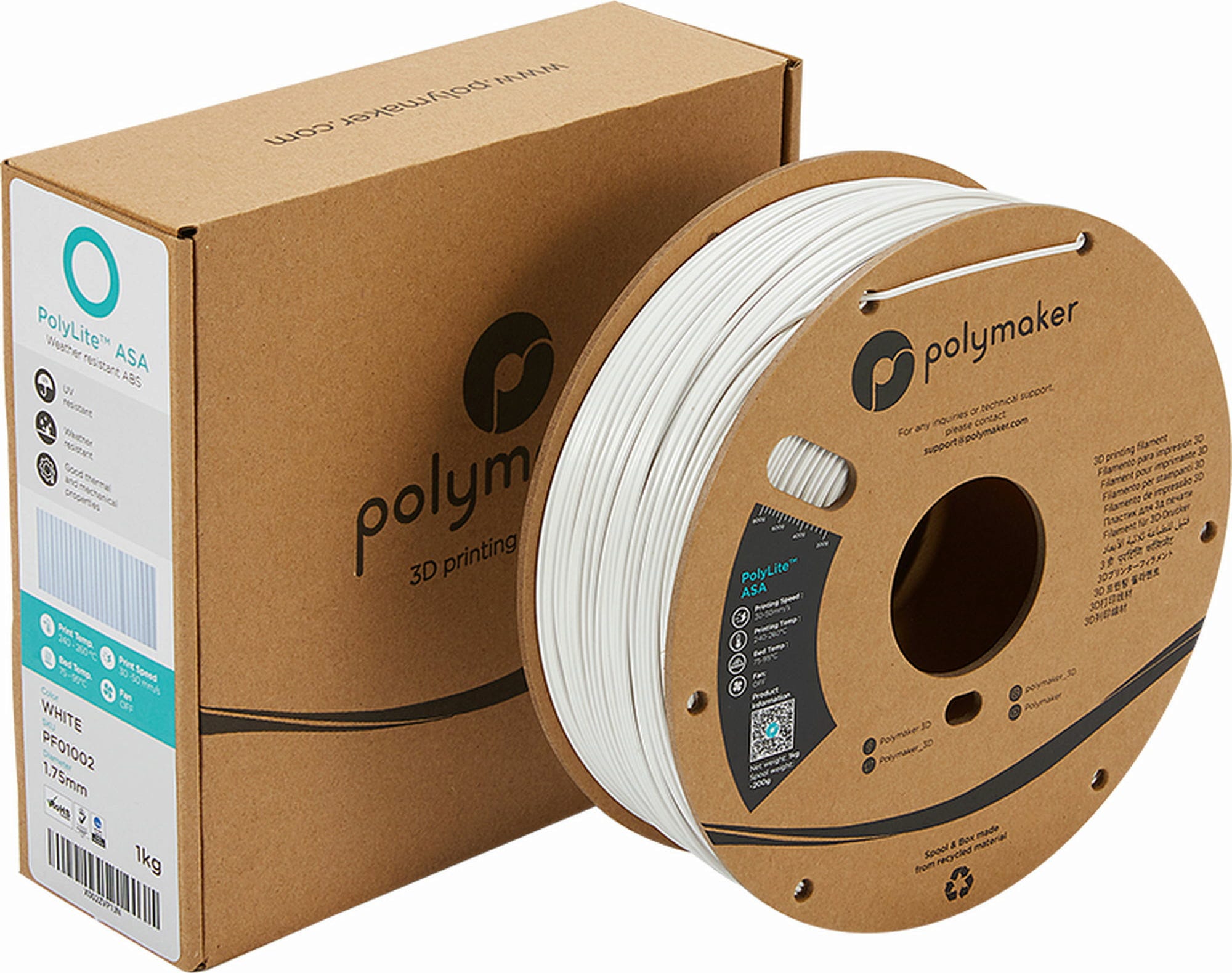 Polymaker  PolyLite ASA Weiß, 1,75 mm / 3000 g    Die Alternative zu ABS Filament in Weiß