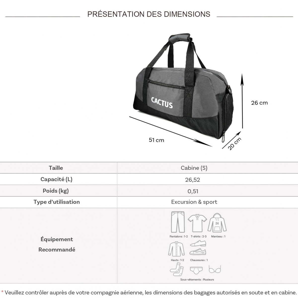 Cactus Sac de voyage week-end 26L et sport Cactus sans roulettes
