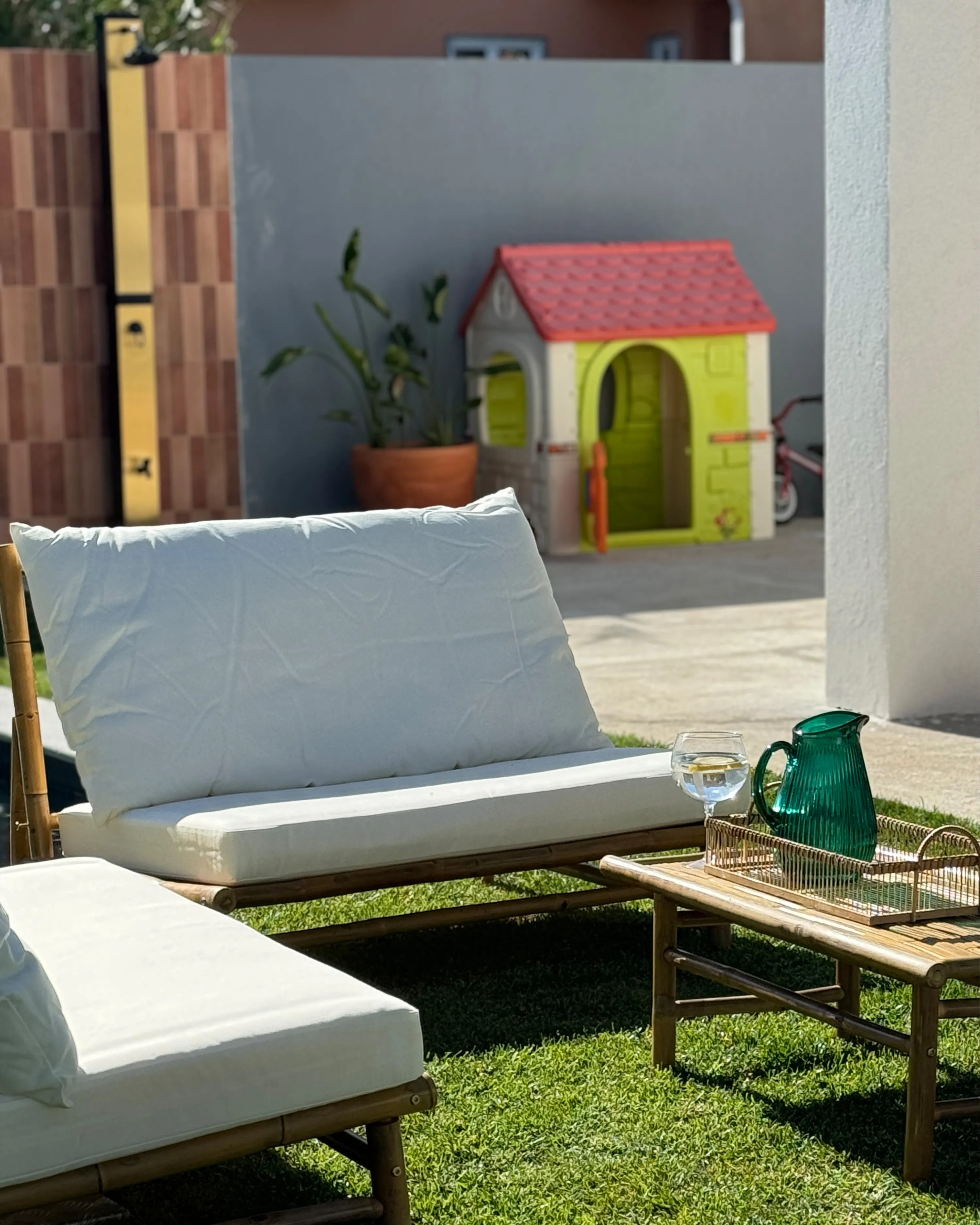 Loungeset met tafel 2-zits TODI Bamboehout Gebroken wit