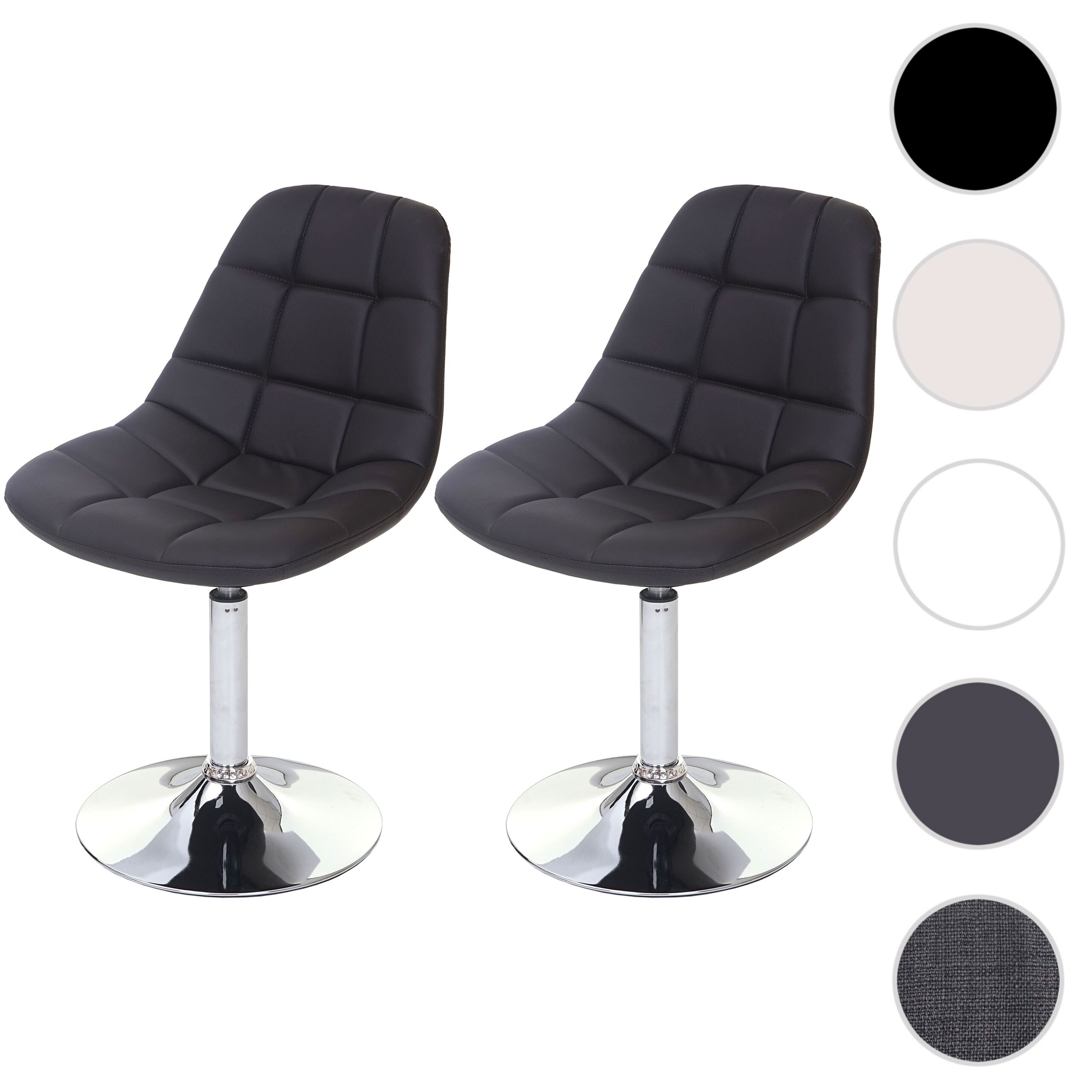 2er-Set Esszimmerstuhl MCW-A60, Stuhl Drehstuhl, Chrom ~ Kunstleder braun