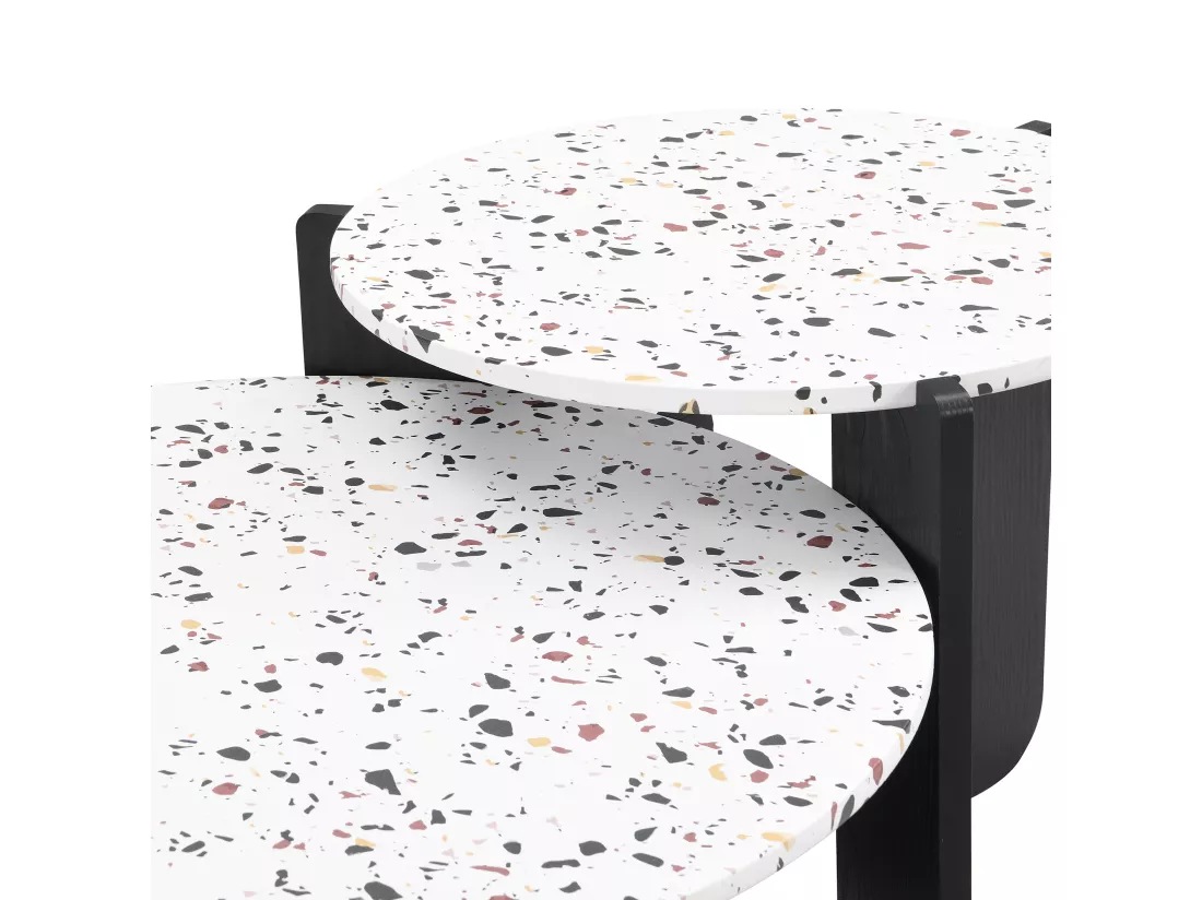 Ensemble de 2 tables basses gigognes moderne blanc et pieds noirs QEGZA BLACK