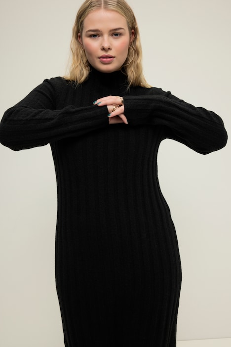 Maxikleid, Slim Shape, Rippstrick, Stehkragen, Langarm