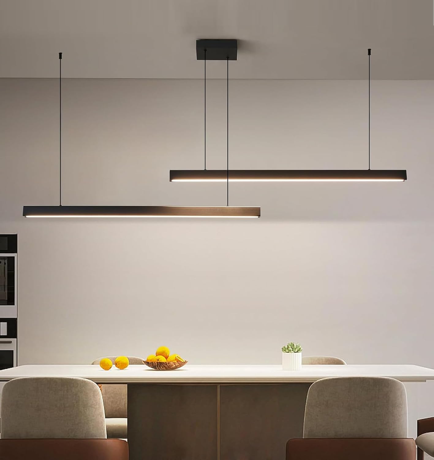 160cm Dimmbare LED Hängelampe esstisch,Schwarz Pendelleuchte mit Fernbedienung,64w Moderne Linear design Hängeleuchte,Esstischlampe hängend Höhenverstellbar Pendellampe,Esszimmerlampe,Bürolampe