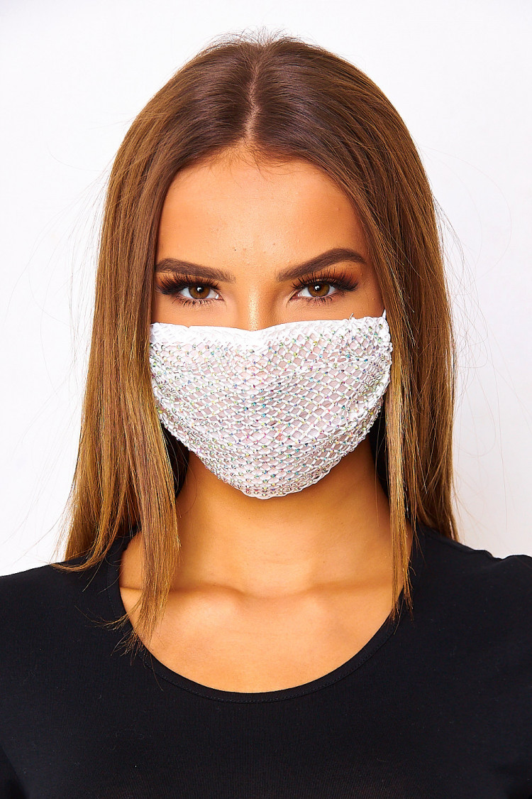 Masque blanc avec filet en strass (non homologué)