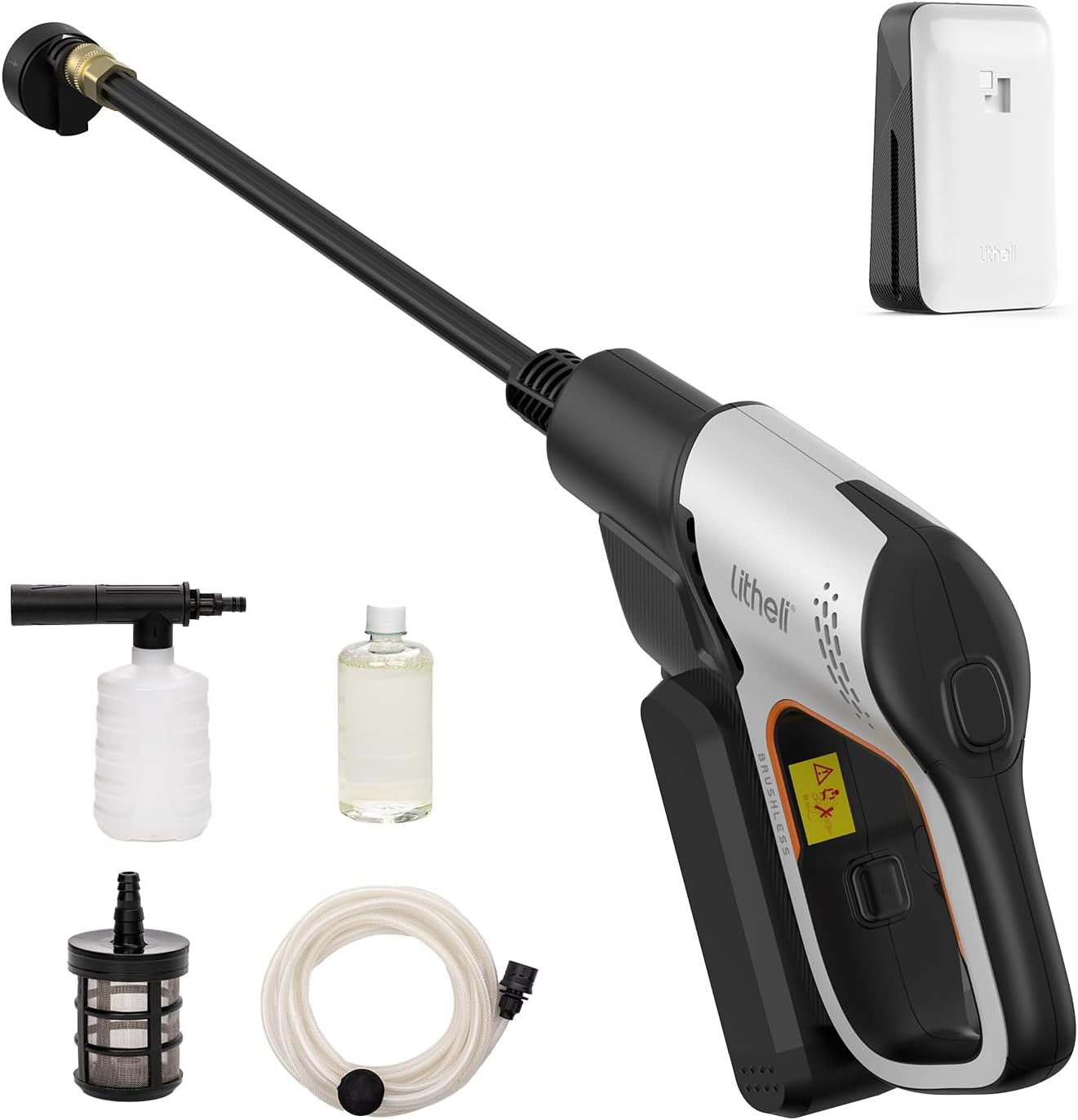 Litheli Akku Hochdruckreiniger, mit einem 20000mAH Akku, 24 bar, 5-in-1 Multifunktionale Düse,Mobile Reinigung und Bewässerung für Auto und Garten, Akku-Druckreinigerpistole