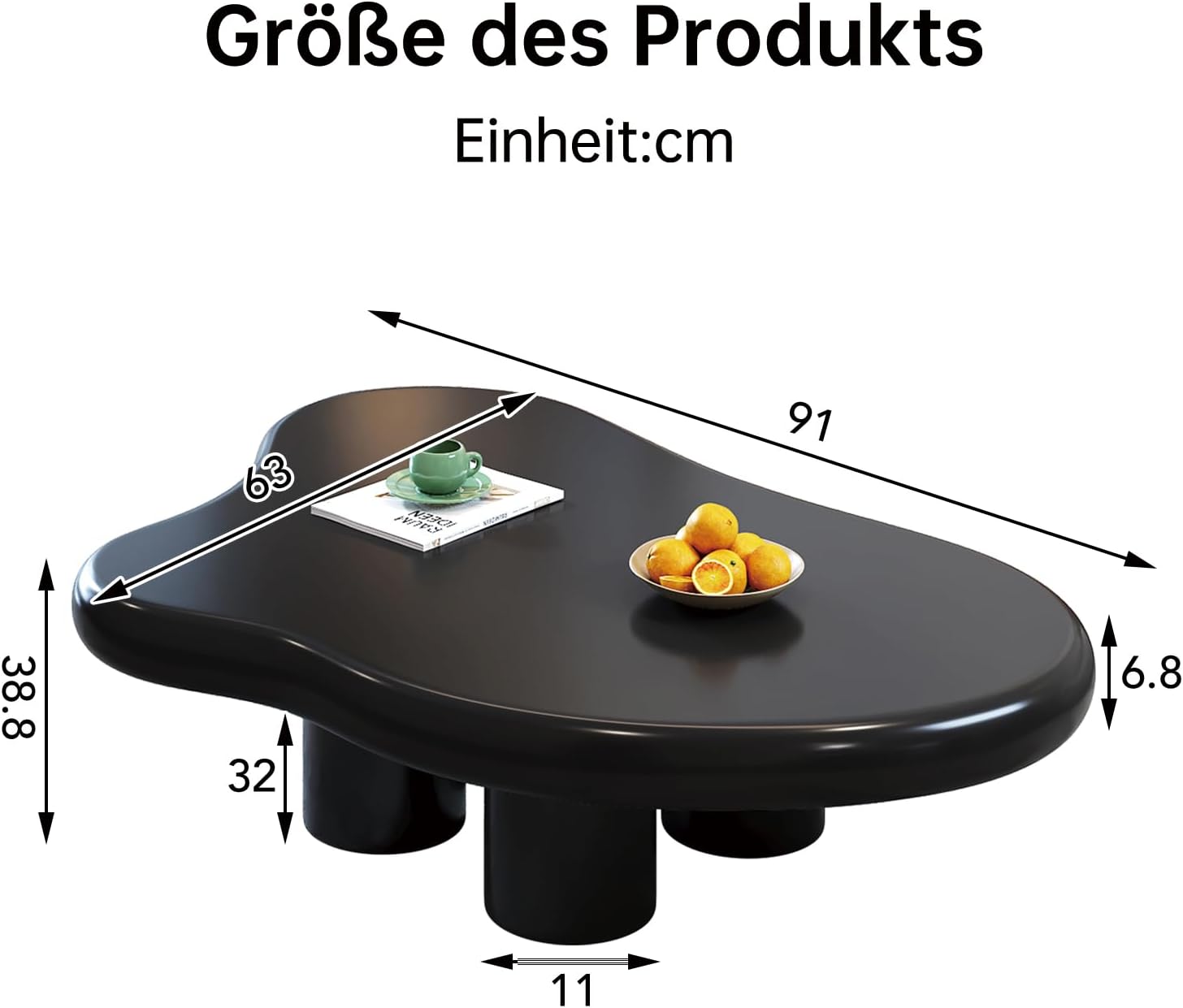 Guyii Wolken-Couchtisch, eleganter Beistelltisch, moderner schwarzer Cartoon-Couchtisch, unregelmäßiger Teetisch für das Wohnzimmer mit 4 Beinen,Einfach zu montieren