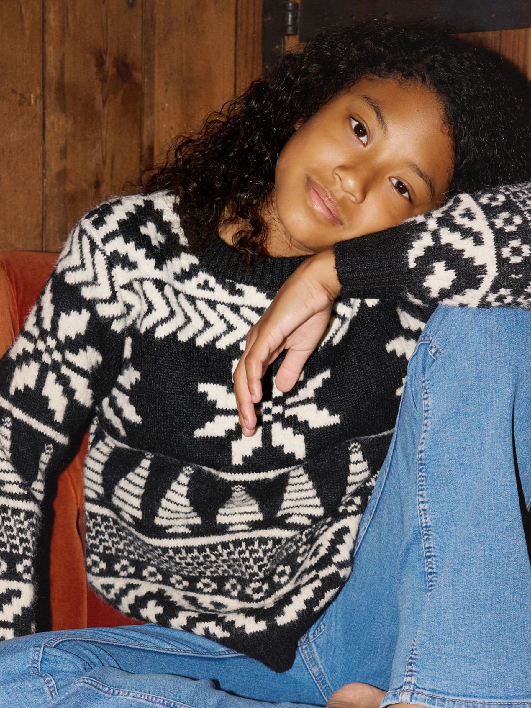 Zwart - The Little Tailor Kinder Chunky Tweekleurige Fairisle Kerstmis Trui