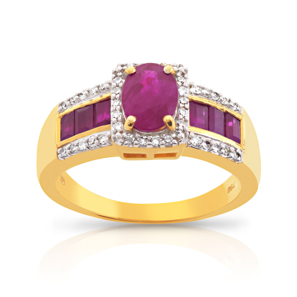 Bague or 750 2 tons rectangulaire rubis et diamants