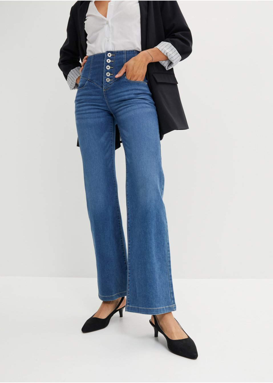 Jean flare taille haute avec polyester recyclé