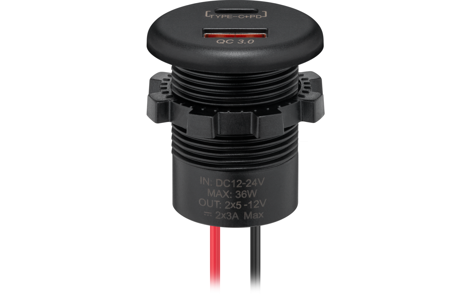 Wentronic Dualer USB Einbaucharger USB-A und USB-C mit Schnellladetechnik 12 V / 24 V