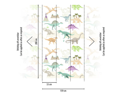 Vliesbehang 39194-1 The Wall II Kinderdinosaurussen Wit Groen 3-delige set 159 x 280 cm