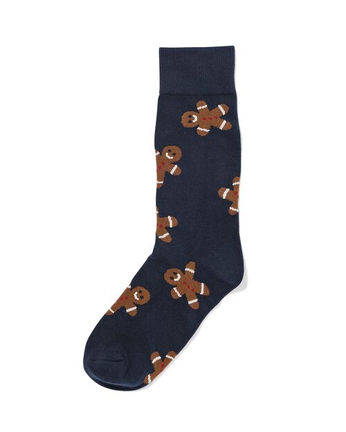 chaussettes bonhomme de pain d'épice bleu foncé