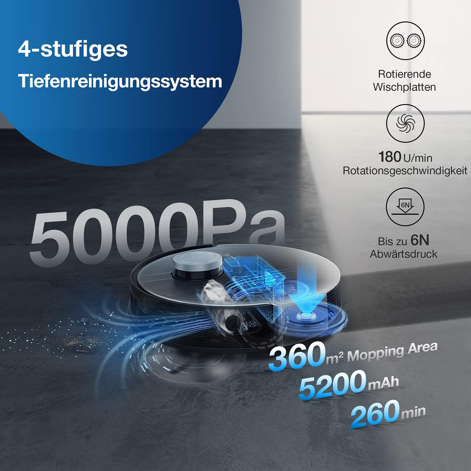 DEEBOT X1 OMNI, Robot Vacuum Cleaner with Mop Function and Multifunctional Cleaning Station (Dust Emptying and Cleaning Water), 5000 pa, 3D Obstacle Detection, 260 Minute Battery, Yiko Voice Assistant