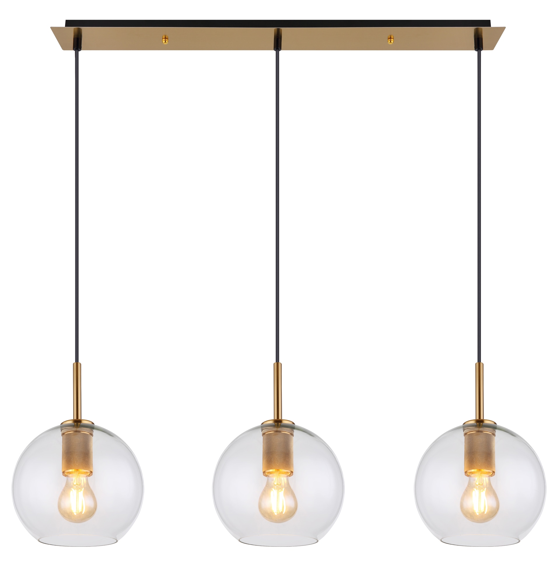 GLOBO Retrofit Balkenpendel Adara messingfarbig /Klarglas 90x20cm H50-120cm