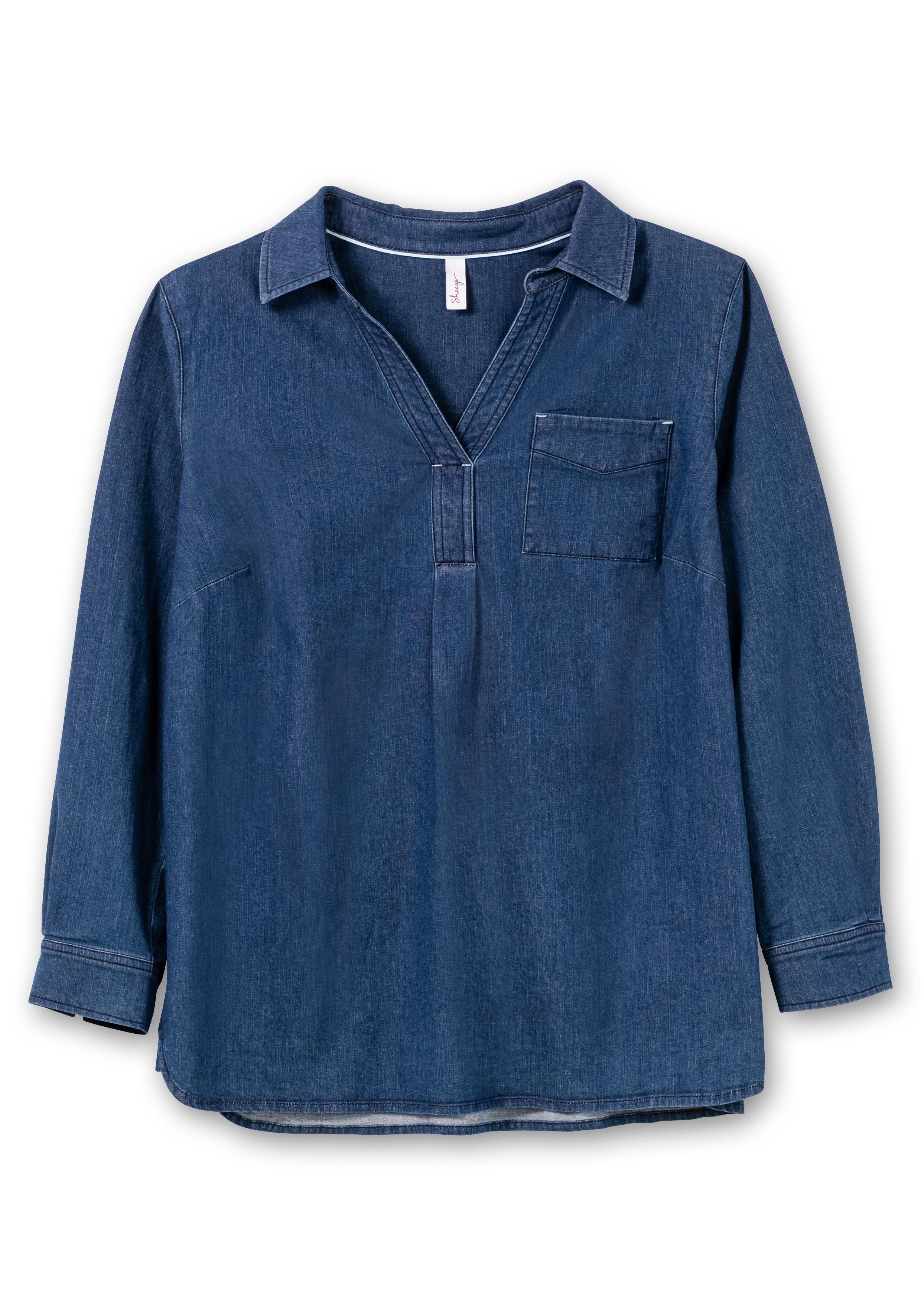 Jeanstunika mit Blusenkragen und Brusttasche