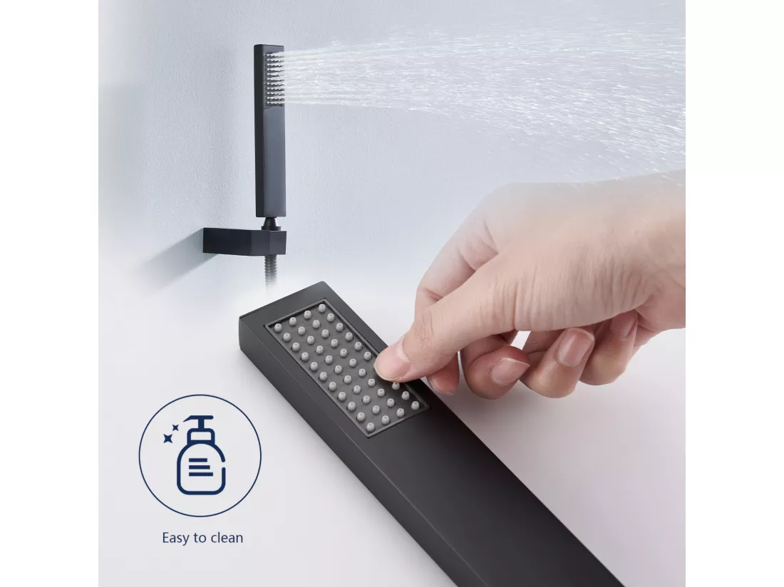 Mitigeur de Baignoire Cascade Robinet de Baignoire Mural avec Douchette à Main et Flexible de douche 1,5M, Laiton Noir Mat